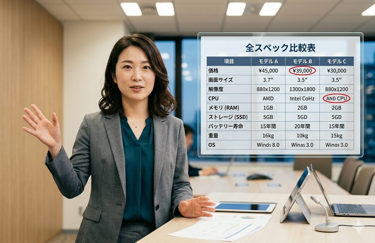 9月に安くなりやすいAmazonのカテゴリーを比較表で説明する女性