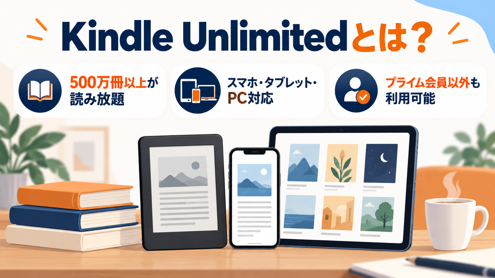Kindle Unlimitedの特徴 500万冊以上が読み放題 スマホ・タブレット・PC対応