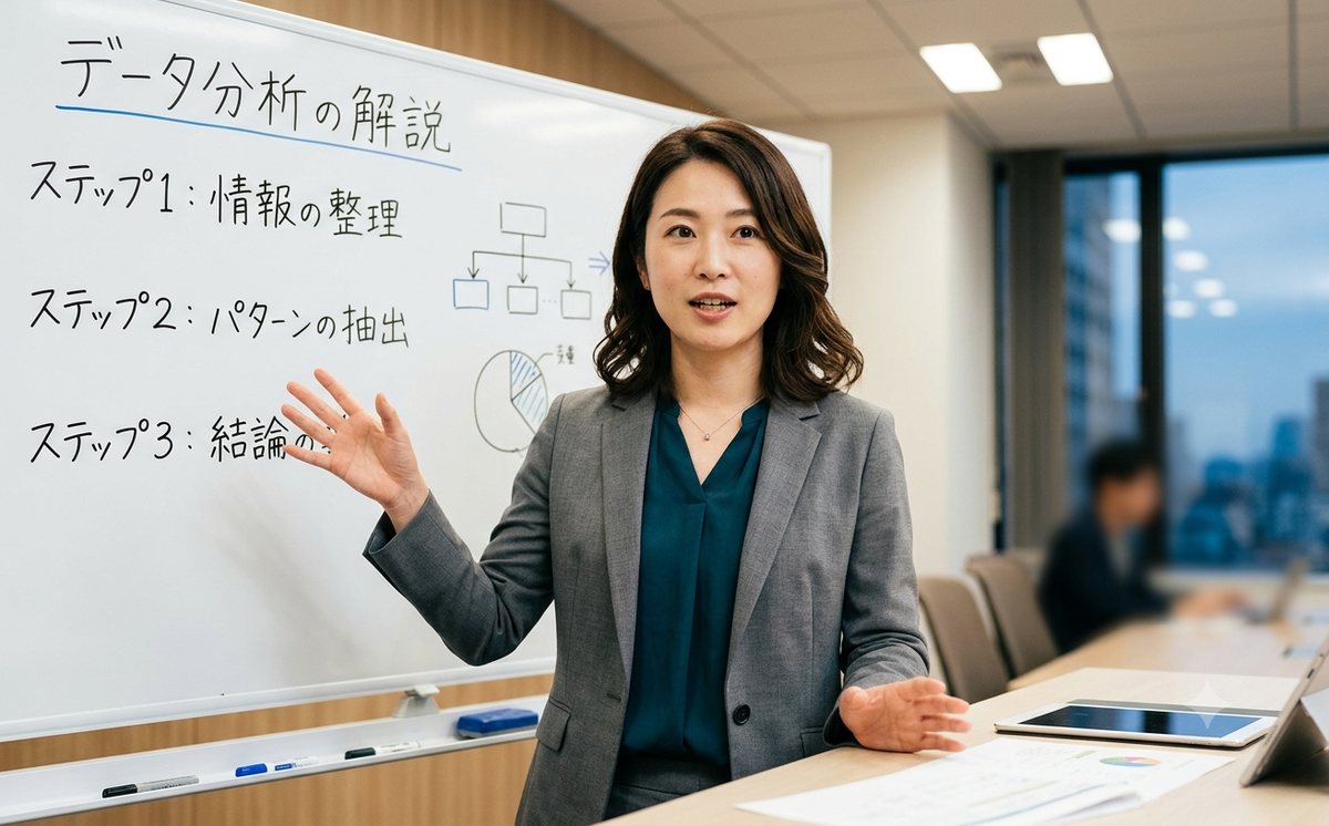 情報を整理し、比較して結論を出す手順を説明するイメージ