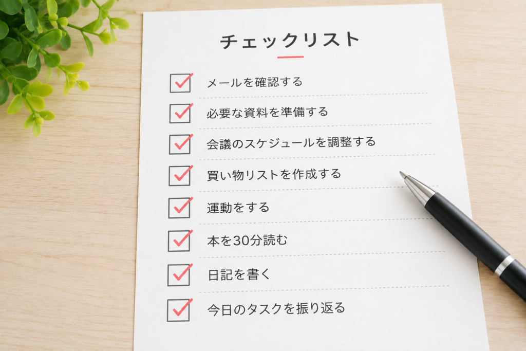チェック済みの項目が並ぶチェックリスト